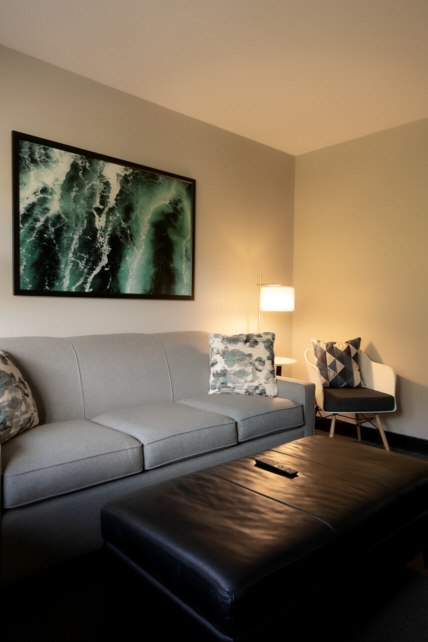 Suite couch area that converts into a bed