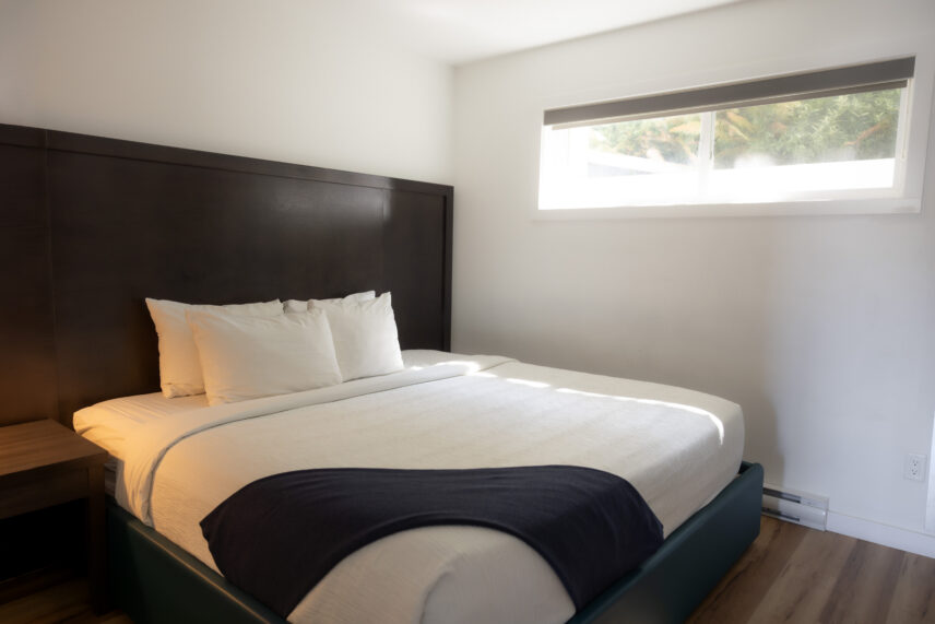 Tofino hotel king bed in a suite, comfortable and modern accommodations in Tofino