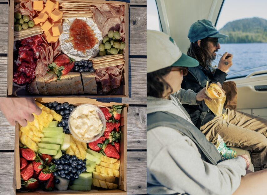 3 shots of the Bake Shack's menu, 2 grazing boards and 1 sandwich