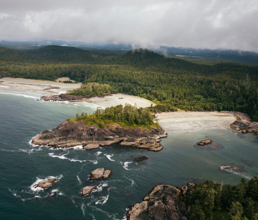 Aerial view of Tofino's beaches