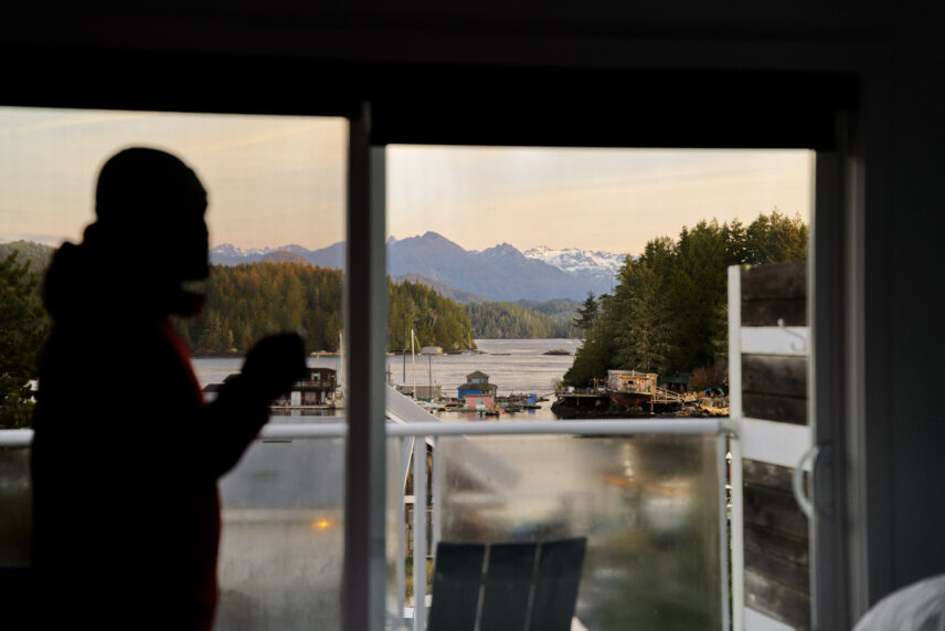 sunset over the harbour view from tofino resort + marina room